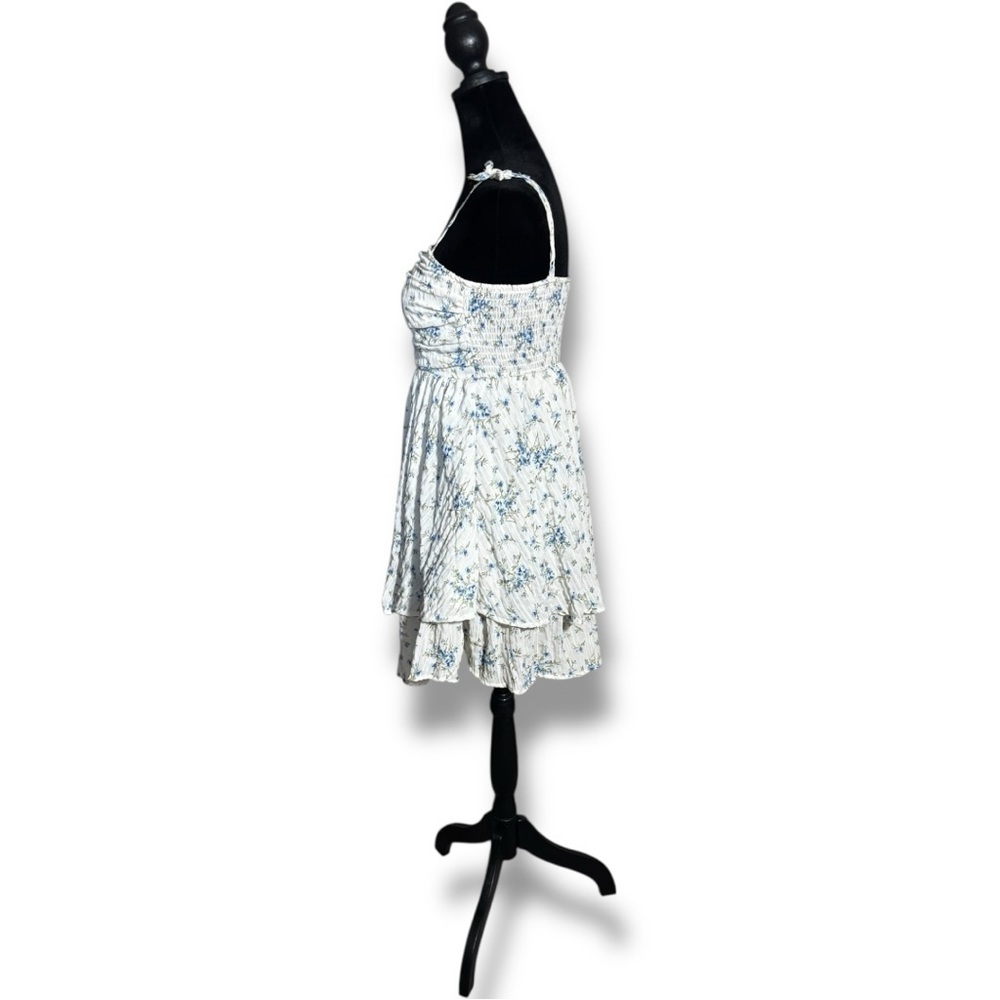 Unbranded White and Blue Floral Layered Tie Straps Empire Waist Babydoll Dress - Picture 5 of 16